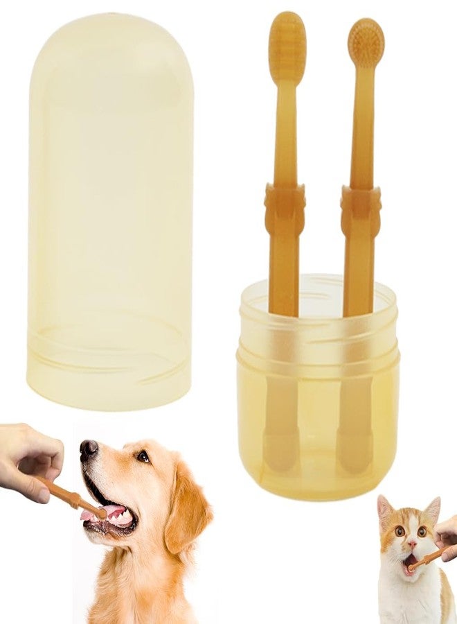 Qpets® 2Pcs Dog Toothbrush with Tongue Scraper for Dogs, Puppies, Cats, and Small Pets, Soft Silicone Pet Toothbrush for Easy Teeth Cleaning, Massaging, Soothing Gums, Fresh Breath with Storage Box - Image 1